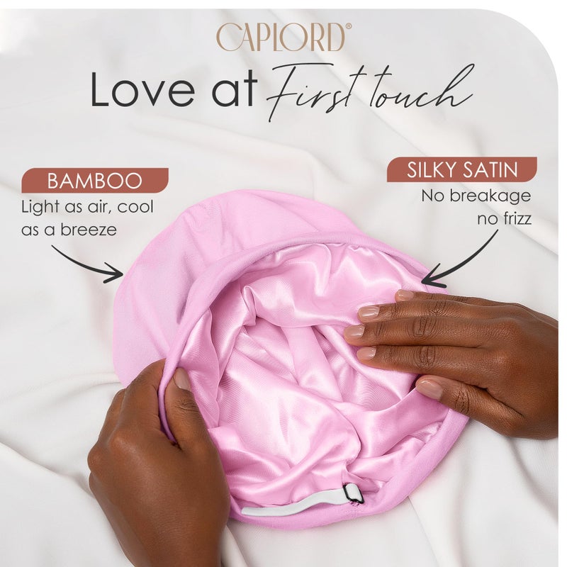 CAPLORD Silk Satin Bonnet Cap for Sleeping Hair Cover Sleep Beanie Hat Adjustable Headwear Men and Women Curly Hair Light Pink - Image 3